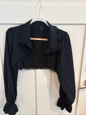 ROMWE Black Lace-Trim Cropped Bolero Top